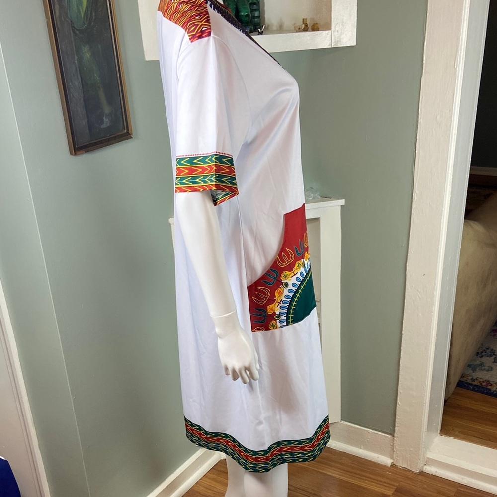 3/$12 Dashiki Midi Shift Dress Caftan African-Style L/XL Polyester Pockets Triba - Picture 7 of 9
